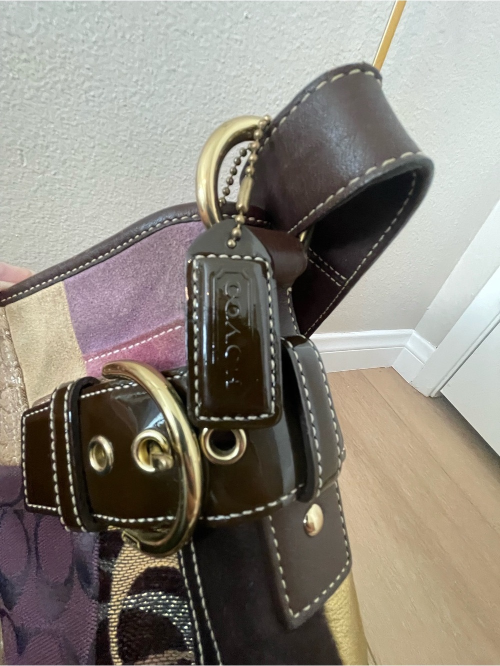 Coach Y2K Vintage Patchwork Suede Pony Hair Leather Shoulder Crossbody Bag - Picture 8 of 10